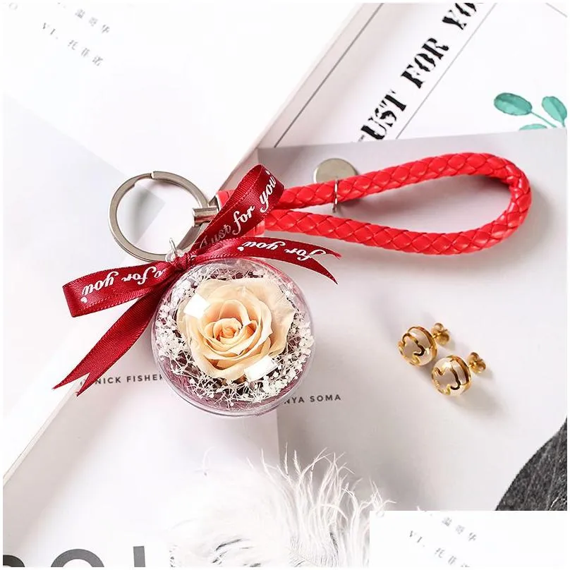 Christmas Decorations New Mothers Day Gift Eternal Rose Pendants Dried Flowers Hanging Christmas Flower For Women Bag/Keychain/Car Dec Dhmkk