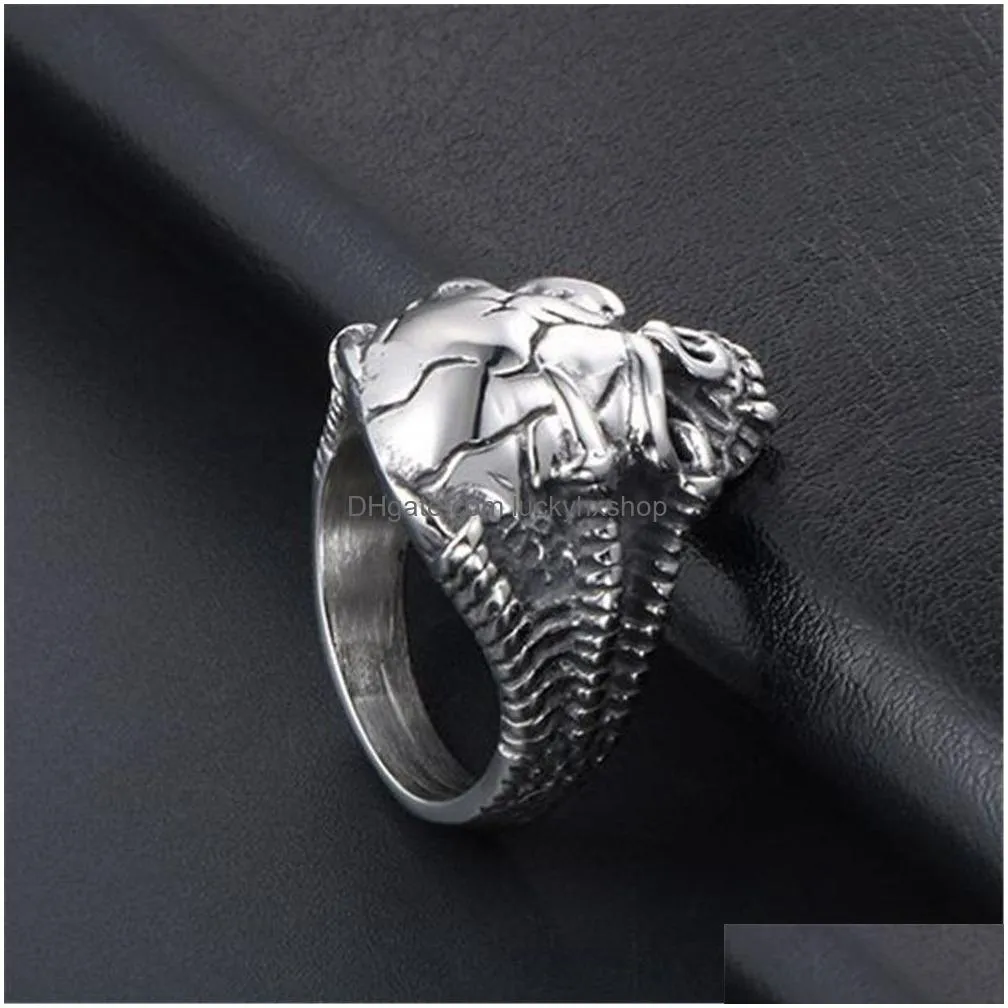 Band Rings Gothic Men039S Finger Ring Biker Skl Stainless Steel Male Vintage Rings Men Jewelry High Quality Accessories 7434373767 Jew Dhh3M