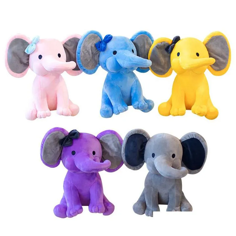 Kids Elephant Stuffed Doll Cute Comfort Baby Plush Animals Toy Slee Pillow Bolster Pp Cotton Doctor Bow Design Birthday Christmas Gifts For