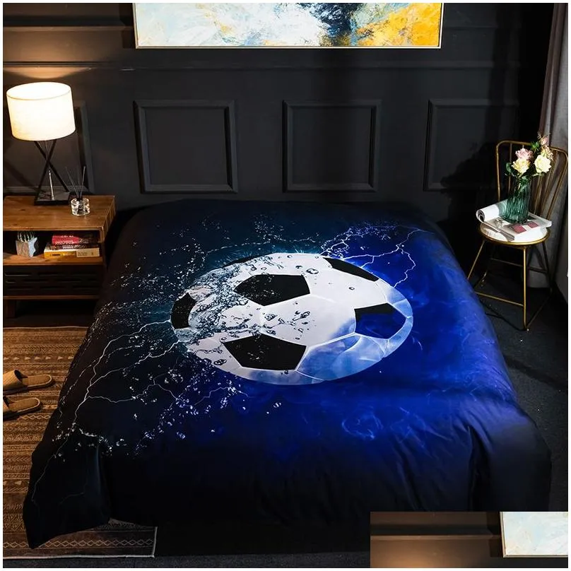 Bedding Sets 3D Football Printing Bedding Set Baseball Soccer Basketball Pattern Duvet Er Home Bedroom Decor Bed Linens Bedclothes Hom Dhdbn