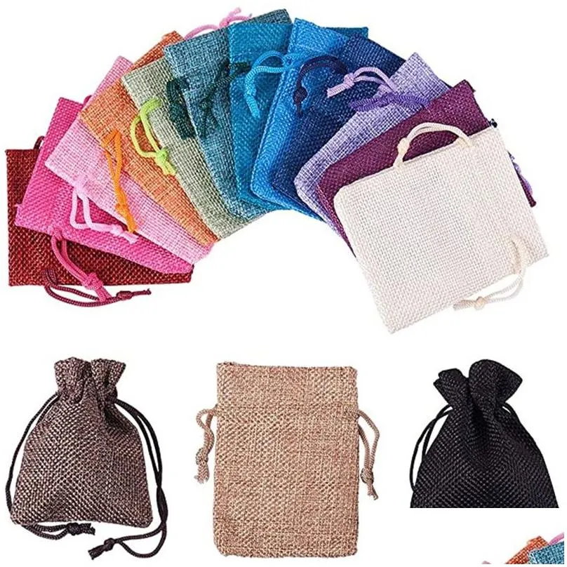 Storage Bags Natural Cotton Gift Bags Burlap Jewelry Pouches With Dstring For Birthday Wedding Christmas Festival Favors Pocket Home G Dhu9P