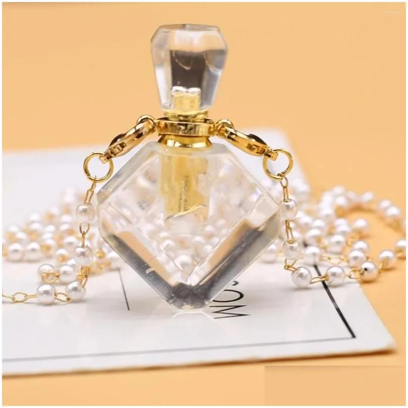 Pendant Necklaces Pendant Necklaces Natural Clear Quartzs Per Bottle Necklace Ashes Vial Stone  Oil Diffuser Pearl Bead Chain Dh8Zr