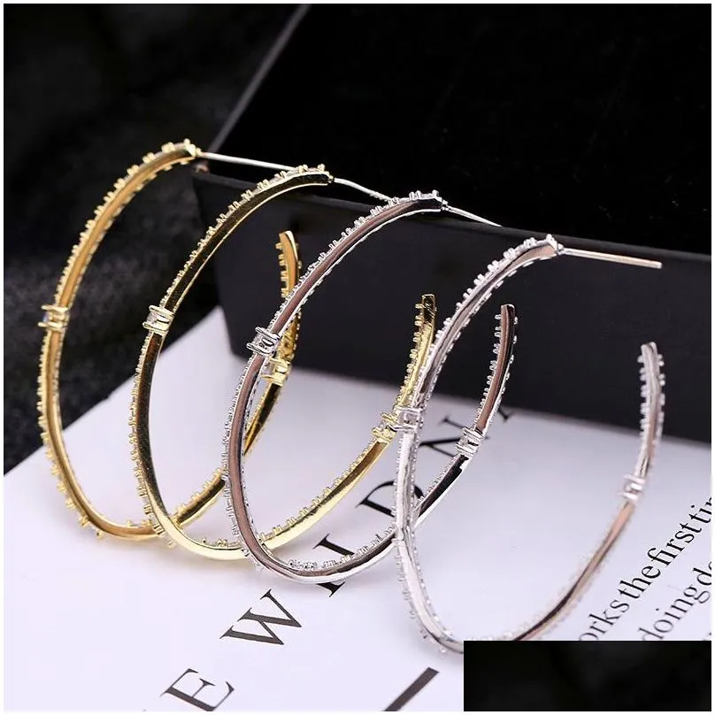 Hoop & Huggie Vecalon 925 Sier Large Hoop Earrings Gold/Sier Color For Women Big Circle Sterling Wedding Jewelry Party Jewelry Earring Dha0M