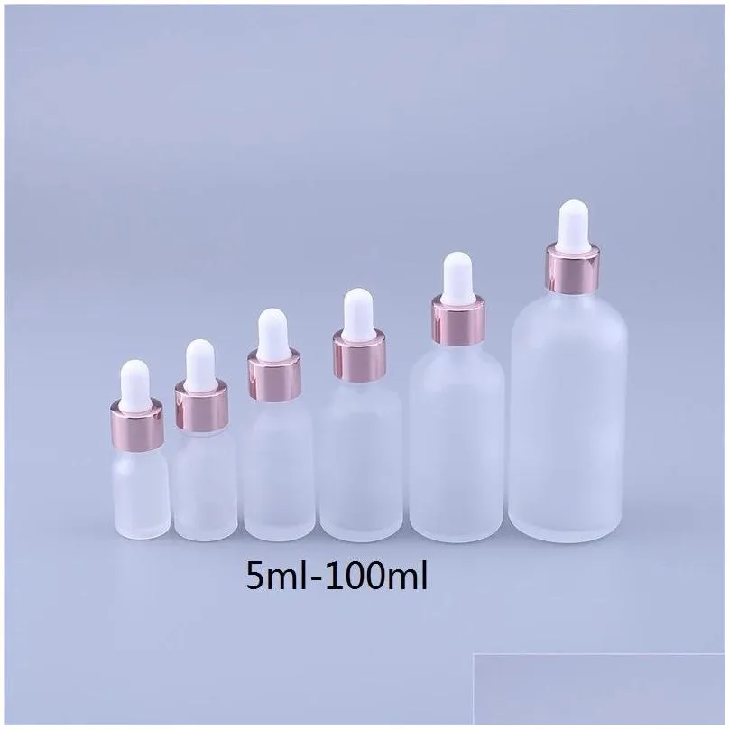 Packing Bottles Wholesale Frosted Glass  Oil Per Bottle Liquid Reagent Pipette Dropper Bottles With Rose Gold Cap 5-100Ml Off Dhoxe