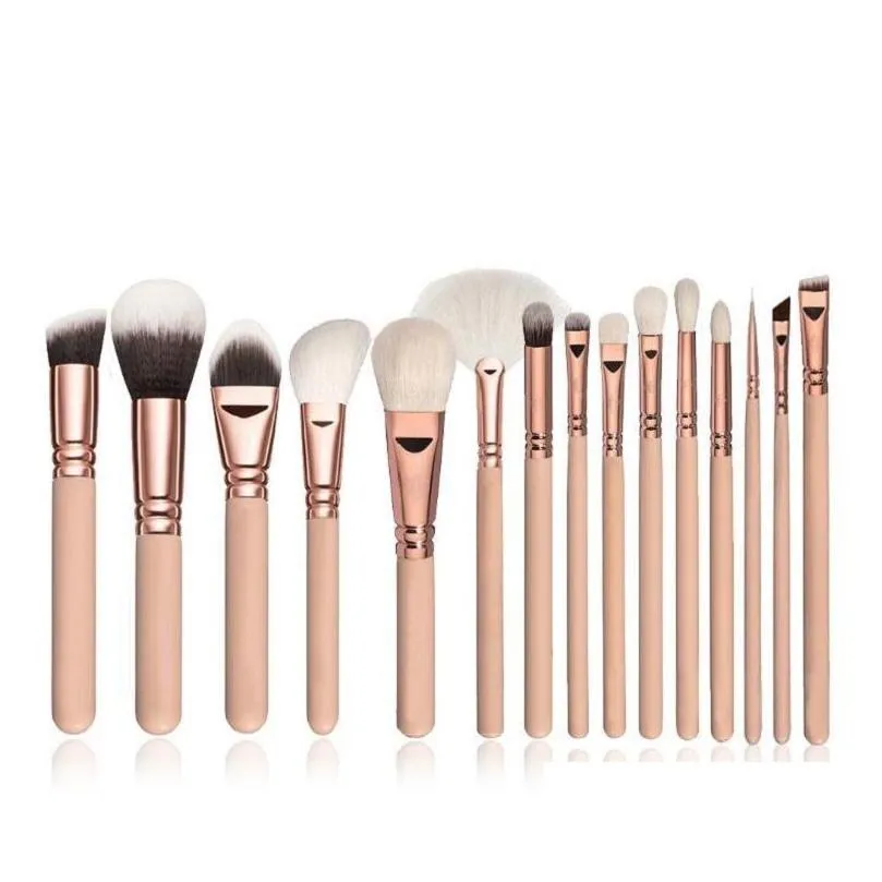 Other Health & Beauty Items Brand High Quality Makeup Brush 15Pcs/Set With Pu Bag Professional For Powder Foundation Blush Eyeshadow H Dha6M