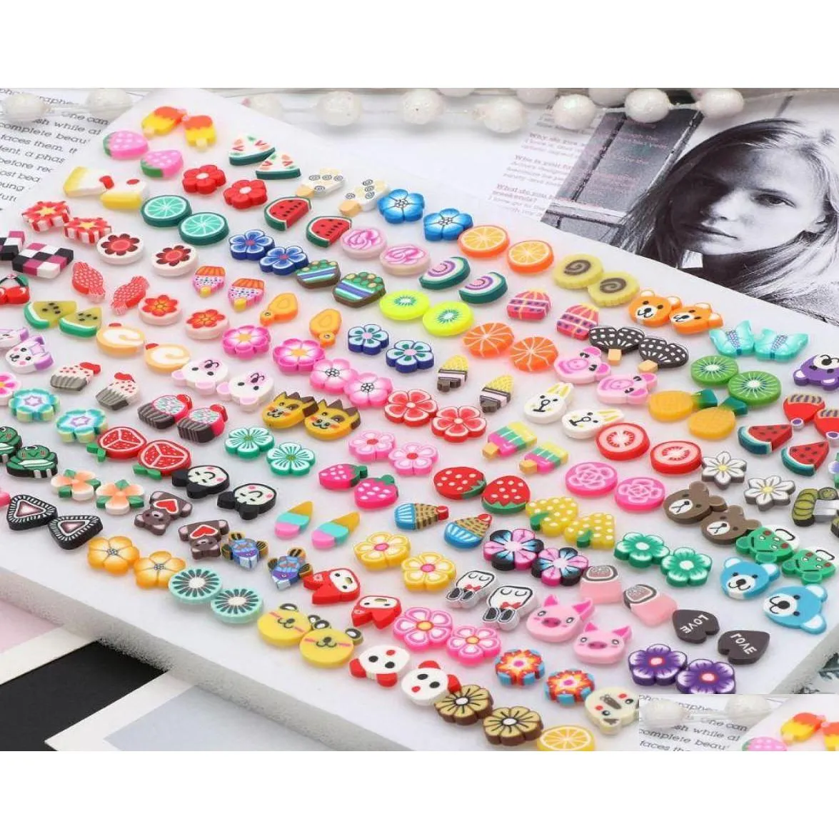 Stud Stud 100 Pairs Assorted Styles Polymer Clay Hypoallergenic Earrings Lot For Kids8107891 Jewelry Earrings Dhc1V