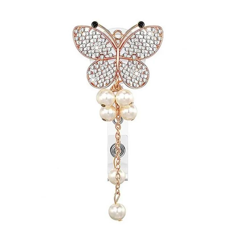 Pins, Brooches Brooches Id Badge Holder With Clip Heavy Duty Retractable Fancy Rhinestone Butterflies Reel Fashion Jewelry Jewelry Dhwwj