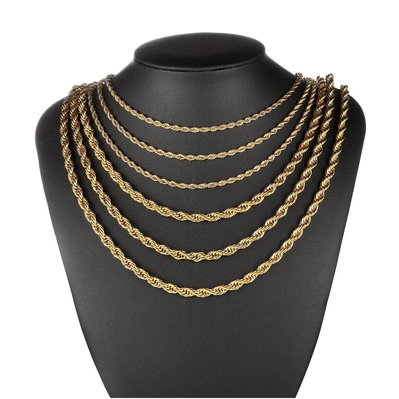 Chains 2-6Mm Twisted Singapore Gold Chain Necklace Stainless Steel Never Fade Waterproof Choker Men Women Fashion Jewelry Jewelry Neck Dhwec