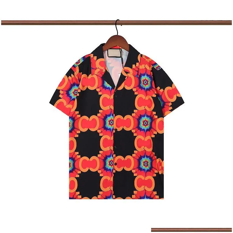 mens designer shirt summer short sleeve casual button up shirt printed bowling shirt beach style breathable t-shirt clothing g35