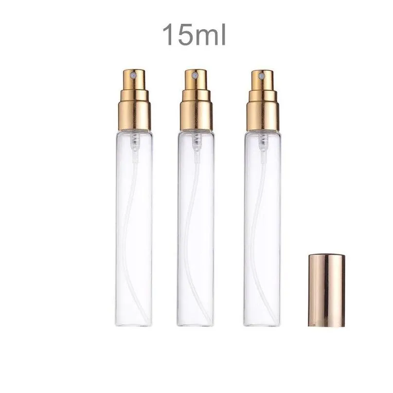 Packing Bottles Wholesale 5Ml 10Ml 15Ml Travel Per Glass Spray Bottle Sample Vials Portable Mini Gold Sier Cap Office School Business Dhsyu