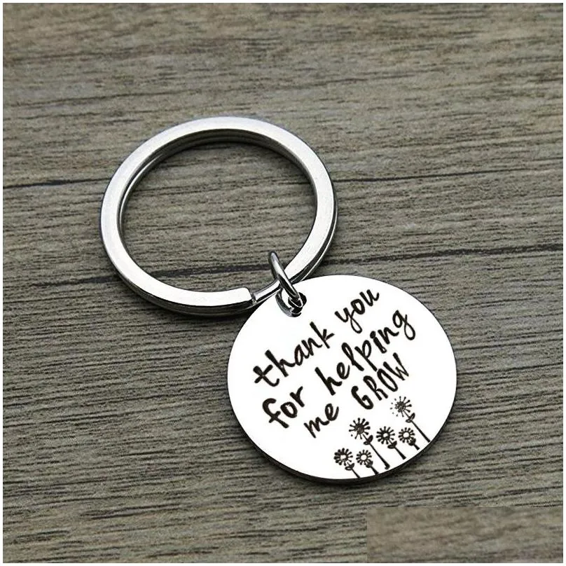 Keychains & Lanyards Teachers Day Gift Thank You For Hel Me Grow Keychains Women Mens Teacher Stainless Steel Key Chains Fashion Thank Dh4N2