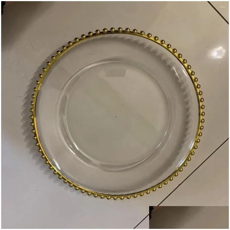 plates 100piece clear  plate with gold beads rim acrylic plastic decorative dinner serving wedding xmas party decor