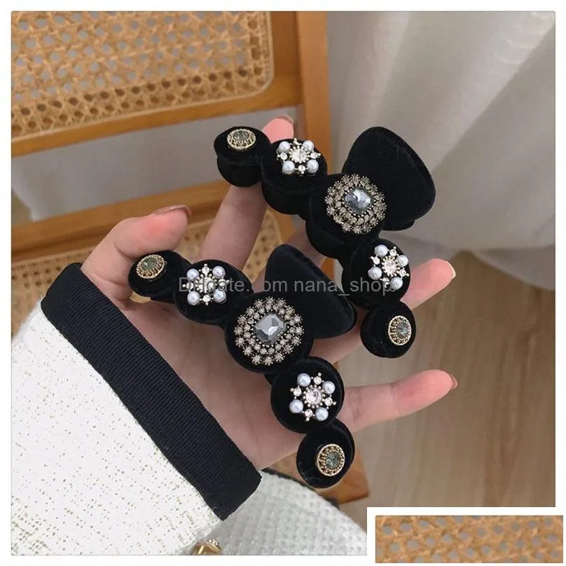 Hair Accessories Woman Vintage Veet Hair Claw New Barrettes Crystal Hairpins Lady Clips Women Hairgrip Clasp Hair Products Hair Access Dhxgk