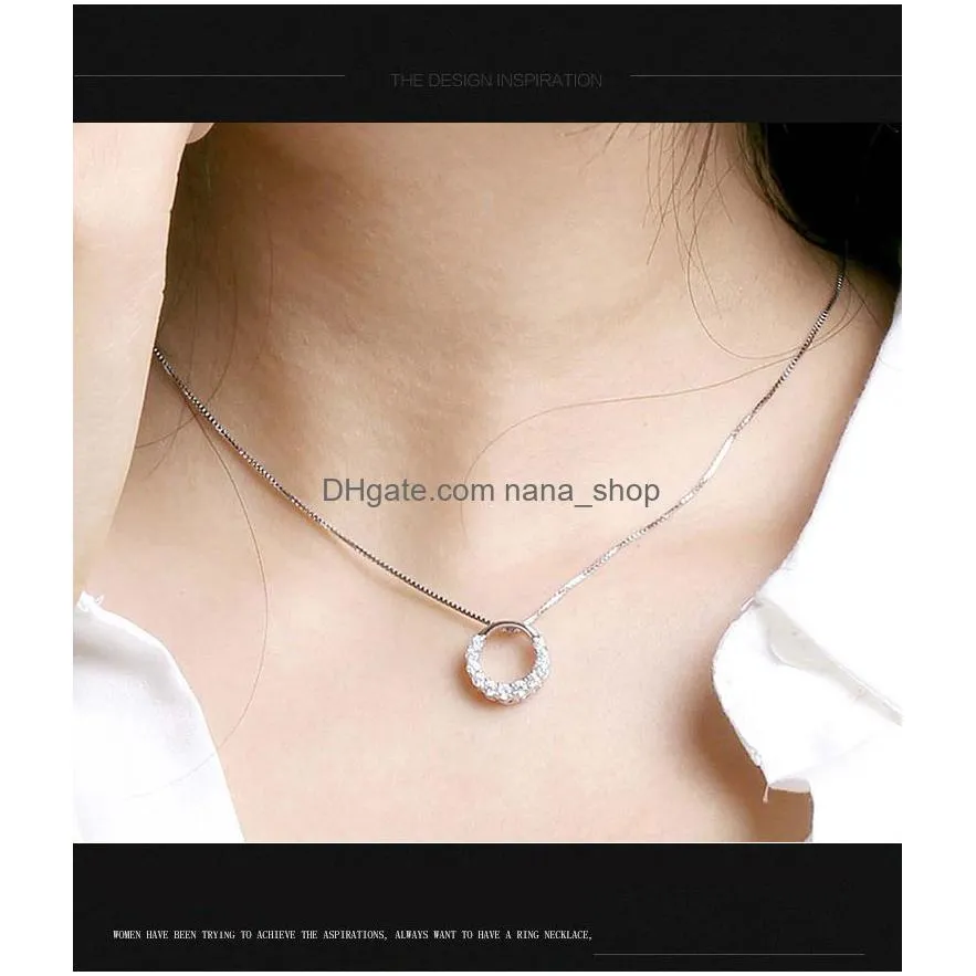 Pendant Necklaces 925 Sterling Sier Pendant Necklace Women Short European And American Fashion Circle Diamond Clavicle Chain Jewelry23 Dhgdx