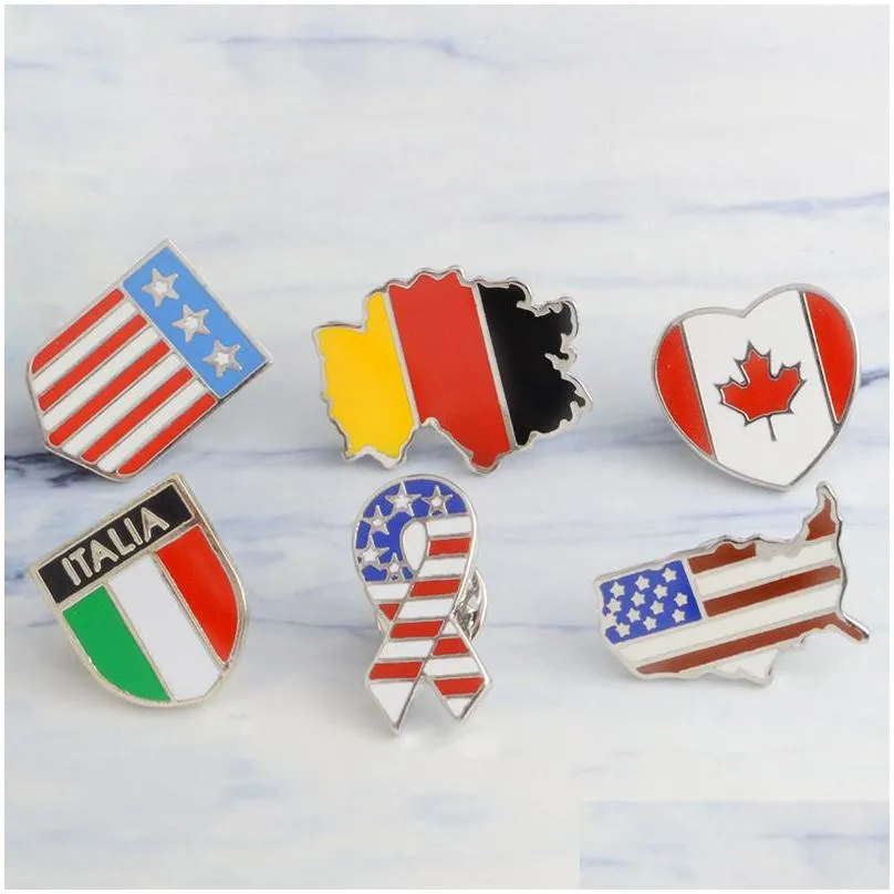 Pins, Brooches National Flags Enamel Brooches Canadian American German Italian Flag Lapel Pin Button Clothes Collar Brooch Badge Fashi Dhv6Q