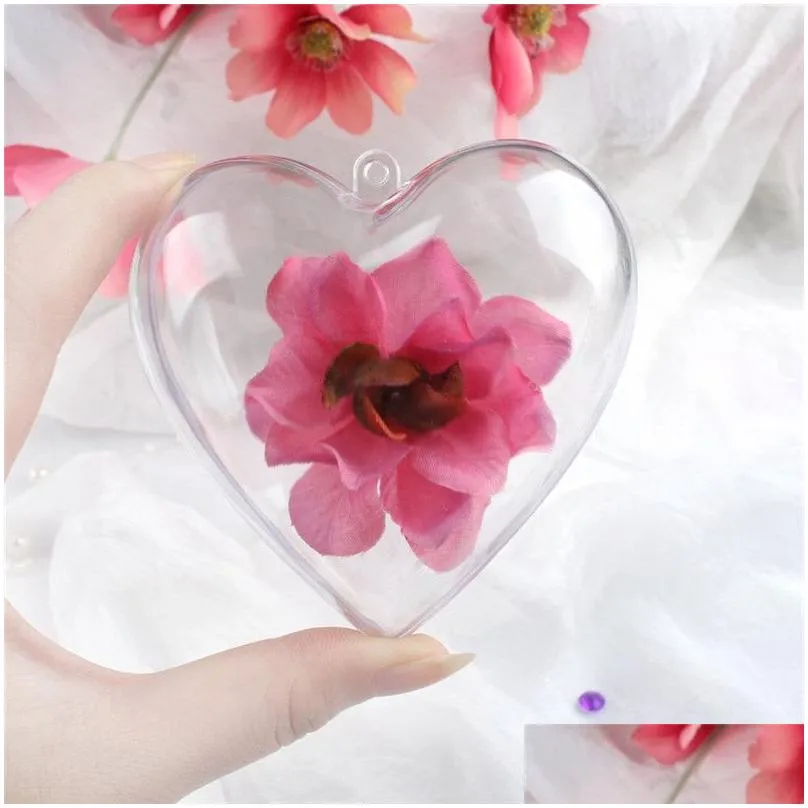 Christmas Decorations Clear Plastic Decorative Gift Box Fillable Heart Shaped Balls Hanging Ornament For Wedding Anniversary Party Hom Dhvge