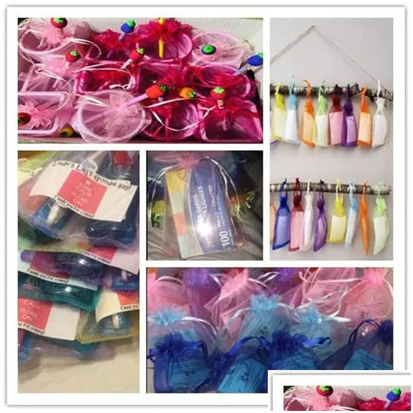 Packing Bags Wholesale 100Pcs/Lot Jewelry Bag Wedding Gift Organza Bags With Dstring Packaging Pouches For Christmas Baby Shower Offic Dhcwr