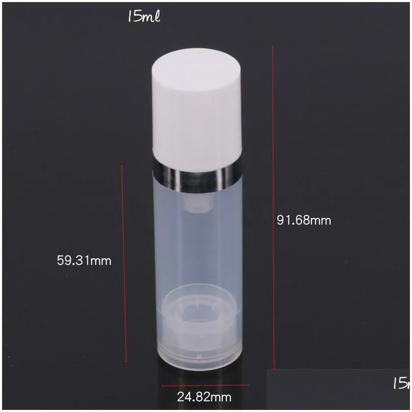 Airless Bottles Wholesale Empty 5Ml 10Ml 15Ml Airless Bottles Clear And White Vacuum Pump Lotion Bottle With Sier Ring Er Cosmetic Pac Dhnd0