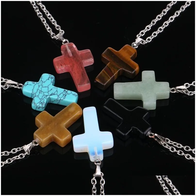 fashion natural stone hexagonal prism heart druzy necklace for women turquoise crystal pendant necklace with stainless steel chain