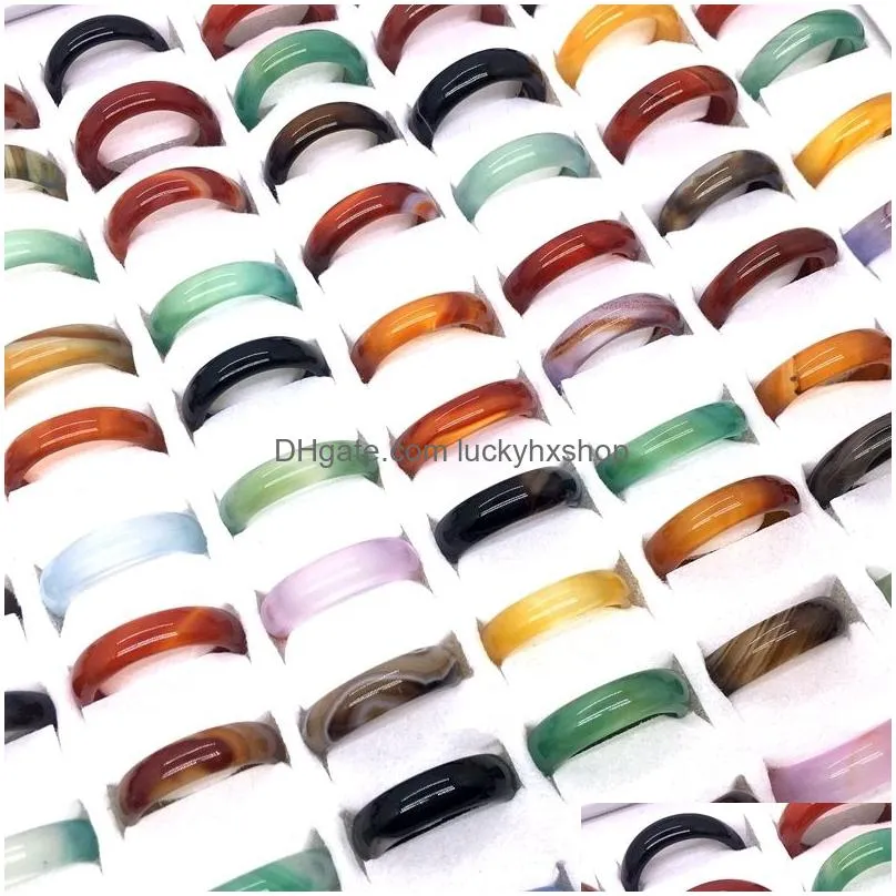 Band Rings Band 20 50 100Pcs Classic Trendy Natural Agate For Men Women Smooth 6Mm Colorf Finger Accessories Whole Drop 2211256269642 Dhptc