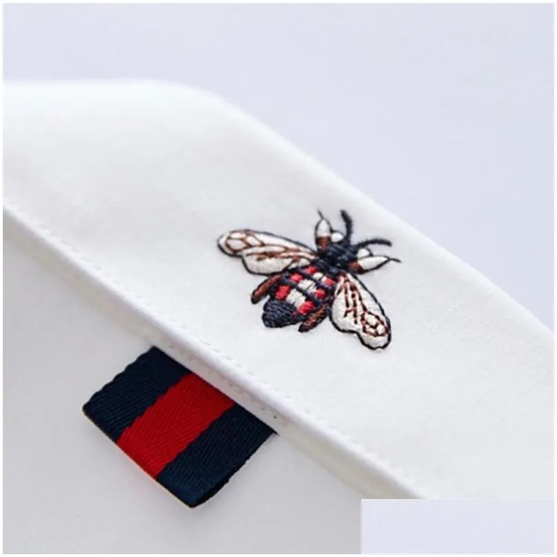 mens dress shirts mens classic bee embroidery standard-fit button up casual blouse tops covered business long sleeve shirtsmens