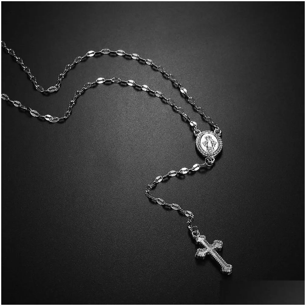 3 colors cross necklace rosary virgin mary virgin religious jesus necklace cross pendant artificial jewelry for women necklace gift