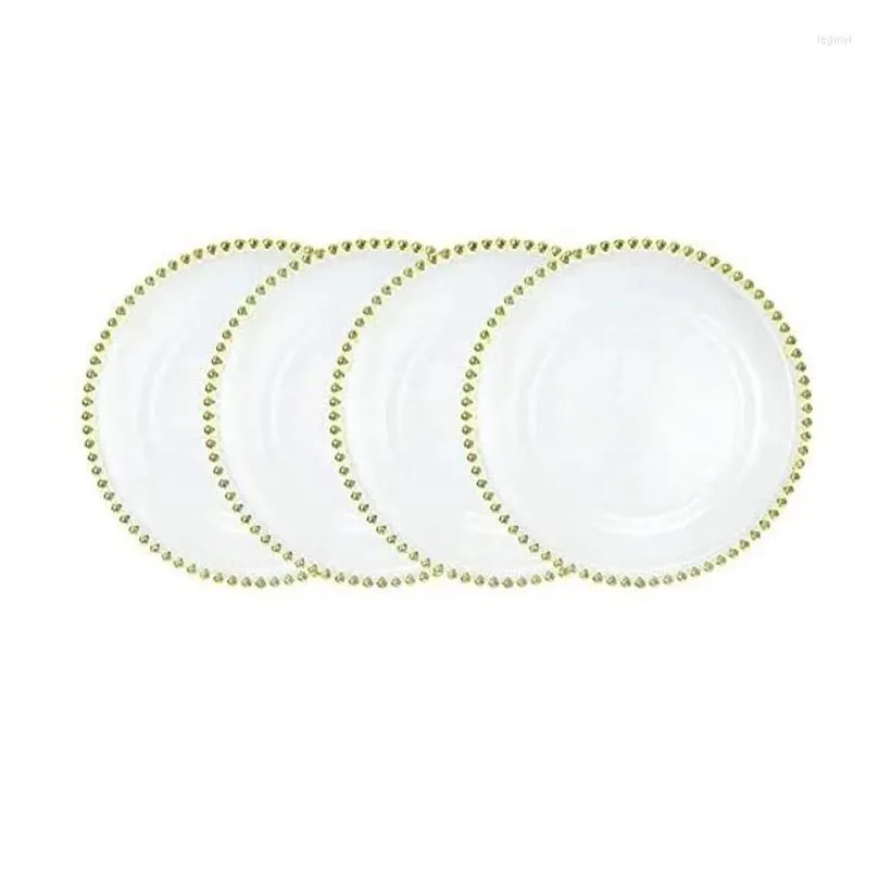 plates 100piece clear  plate with gold beads rim acrylic plastic decorative dinner serving wedding xmas party decor