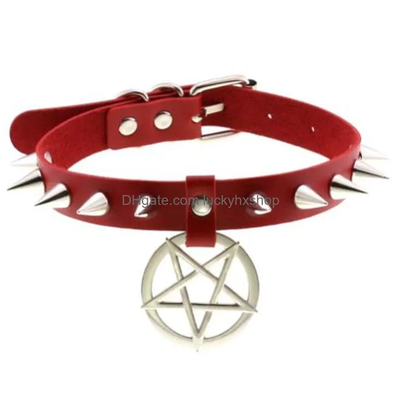 Pendant Necklaces Spike Punk Choker Collar For Girl Goth Pentagram Necklace Emo Neck Strap Cosplay Chocker Gothic Accessories9275439 J Dhfzd