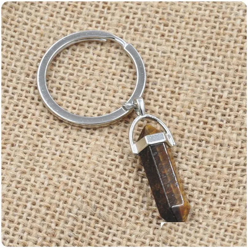 Keychains & Lanyards Bk Natural Stone Keychains Hexagonal Prism Quartz Point Healing Crystals Chakra Key Chains Diy Jewelry Accessorie Dh7S3