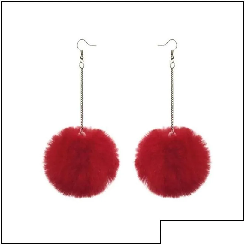 dangle chandelier 2021 winter women accessories fashion lovely pom fur ball long pendant dangle earring jewelry christmas gift dro