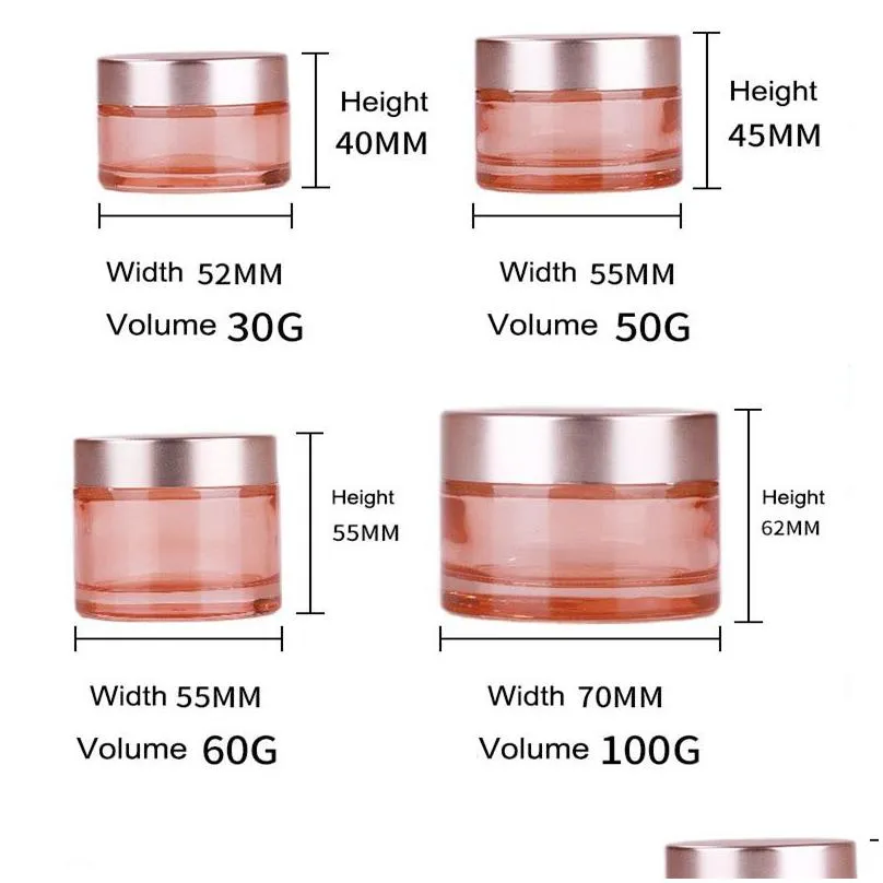 Cosmetic Jar Wholesale Pink Glass Jar Empty Makeup Cream Jars Travel Sample Container Bottles With Inner Liners And Rose Gold Lids For Dhcj8