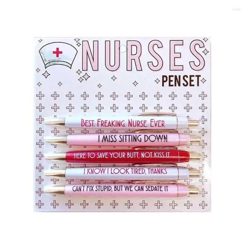 wholesale 5pcs students for nurses doctors nursing pens gift fun black ink ballpoint pen funny set