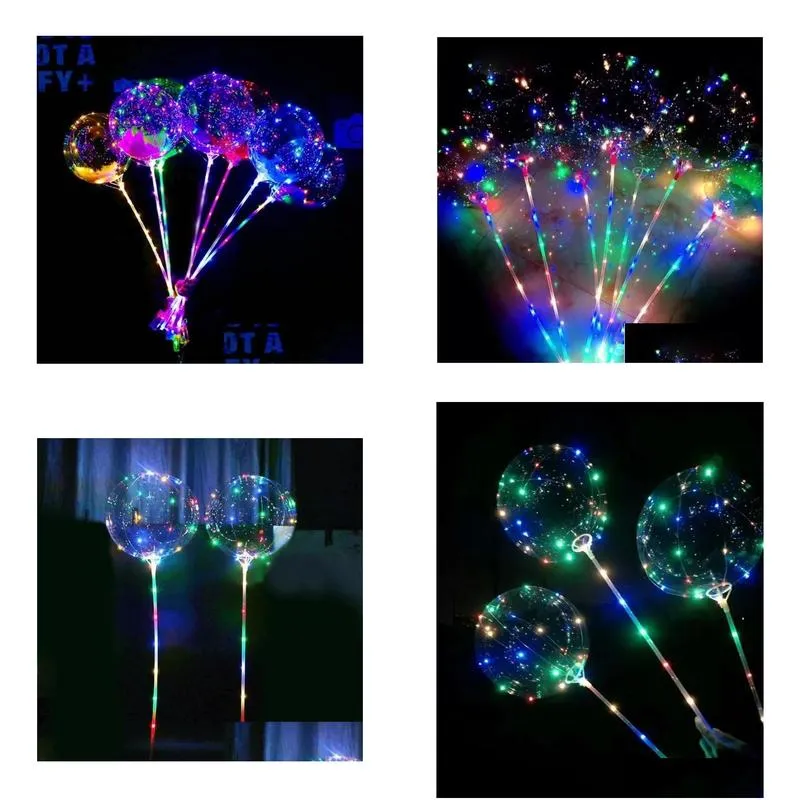 led flashing balloon transparent luminous lighting bobo ball balloons with 70cm pole  string balloon xmas wedding party decorations