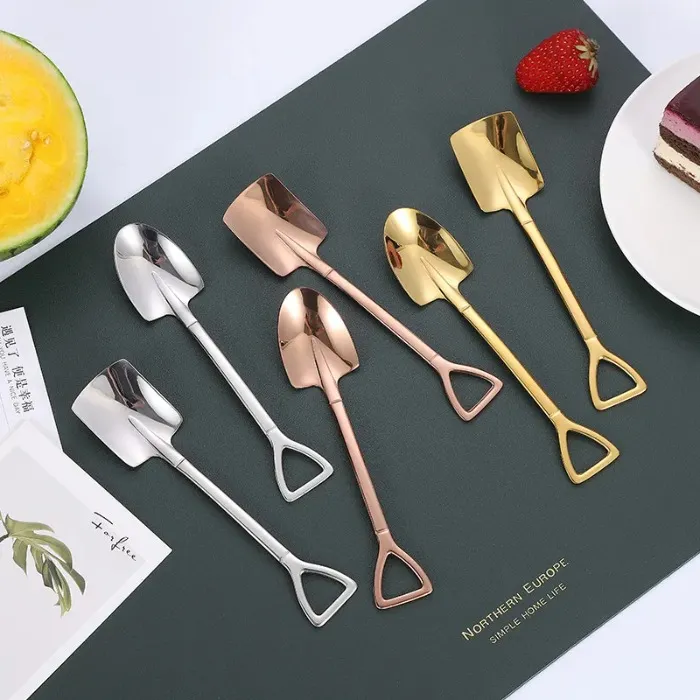 Coffee Spoon Cutlery Set 304 Stainless Steel Retro Iron Shovel Ice Cream Scoop Creative Spoons tea-spoon Fashion Tableware