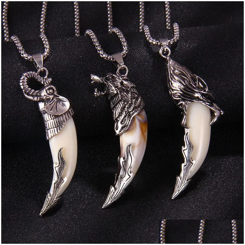 Pendant Necklaces Fashion Wolf Tooth Necklace For Men Long Chain Vintage Jewelry Gift Jewelry Necklaces Pendants Dhvsx