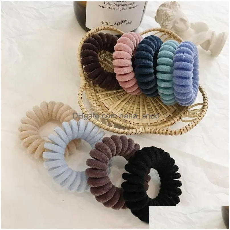 Hair Accessories High Quality Flocking Telephone Wire Cord Hair Tie Girls Elastic Band Ring Rope Candy Color Bracelet Stretchy Hairban Dhhjp