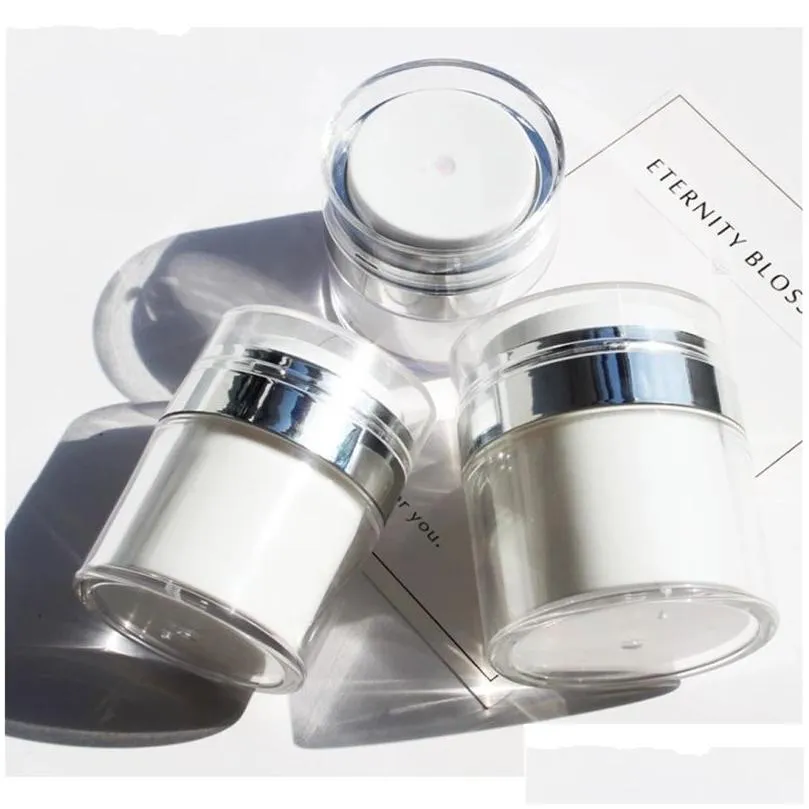 Packing Bottles Wholesale 15G 30G 50G Airless Acrylic Cream Jar Vacuum Bottle White Cosmetic Makeup Jars Refillable Container Lotion P Dh2Qy