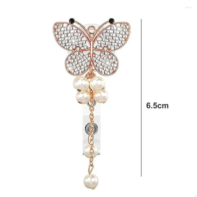 Pins, Brooches Brooches Id Badge Holder With Clip Heavy Duty Retractable Fancy Rhinestone Butterflies Reel Fashion Jewelry Jewelry Dhwwj
