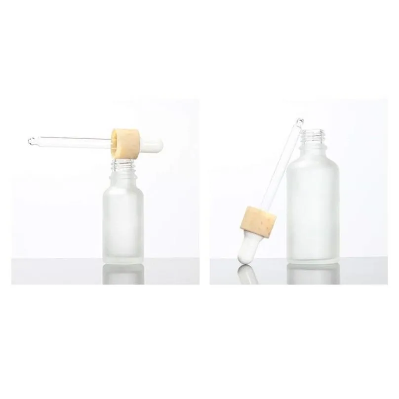 Packing Bottles Wholesale Frosted Glass Dropper Bottle With Imitated Wooden Lids Empty Refillable Vial Cosmetic Container Jar Holder S Dh9Ye