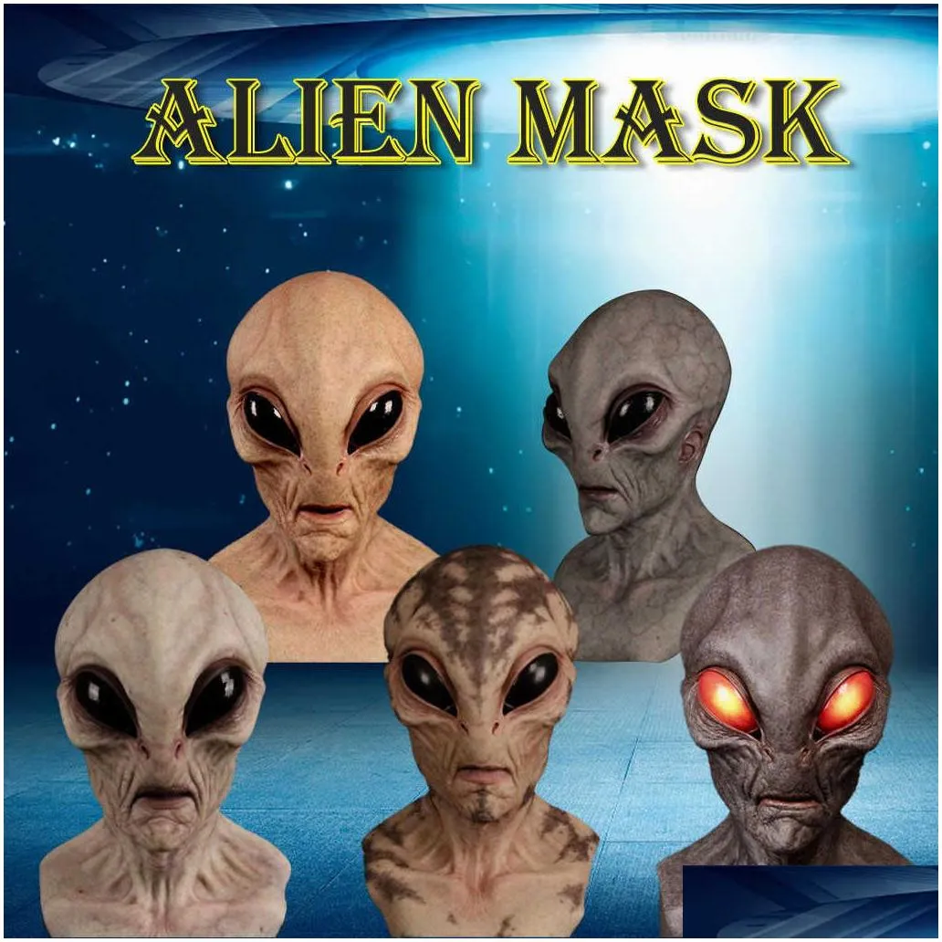 Party Masks Halloween Alien Mask Scary Horrible Big Eyes Horror Fl Head Latex Magic Monster Mondkapjes L230704 Home Garden Festive Par Dht6P