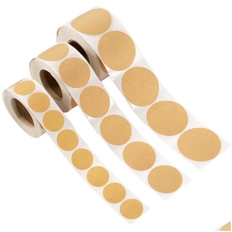 Adhesive Stickers Wholesale 500 Per Roll Natural Brown Kraft Stickers Round Blank For Store Owners Crafts Organizing Jar And Canning L Dhb8R