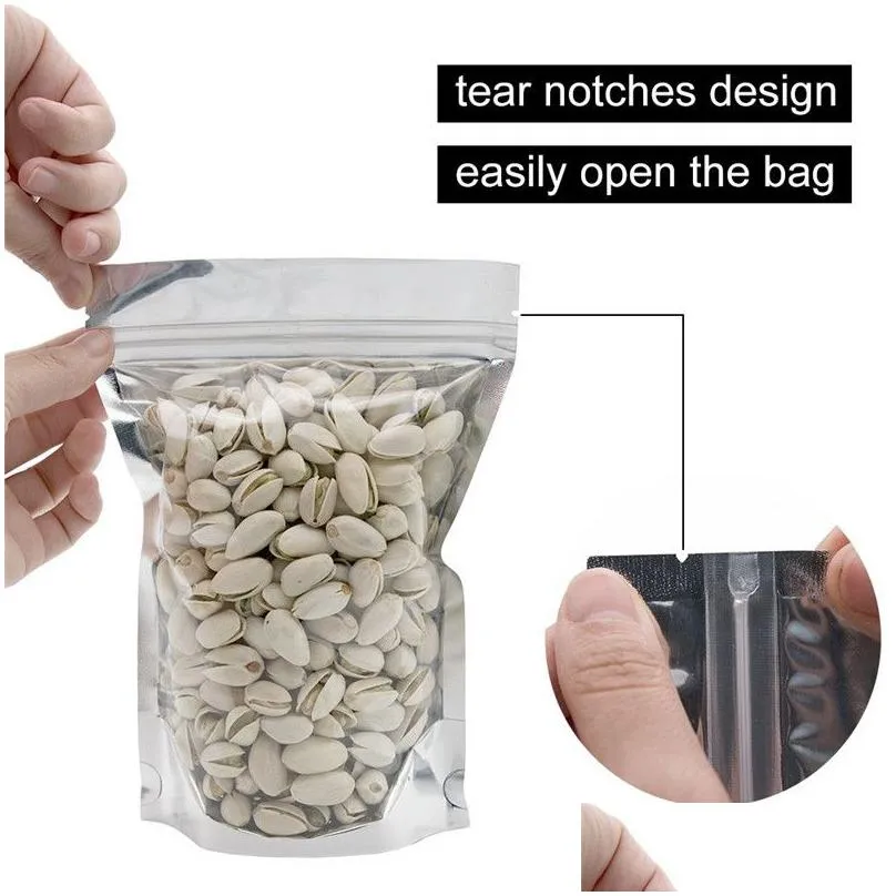 Packing Bags Wholesale Resealable Bag Food Storage Aluminum Foil Bags Zipper Stand Up Pouch For Coffee Cookie Snack Office School Busi Dhz2K