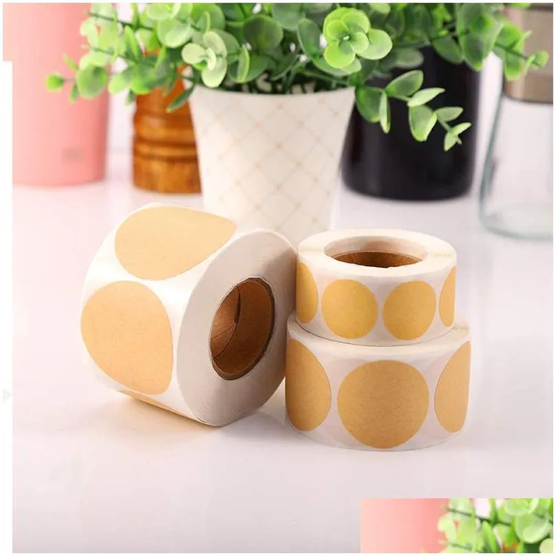 Adhesive Stickers Wholesale 500 Per Roll Natural Brown Kraft Stickers Round Blank For Store Owners Crafts Organizing Jar And Canning L Dhb8R