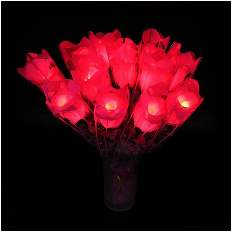 Decorative Flowers & Wreaths Valentines Day Party Supplies Led Colorf Cloth Rose Flower Luminous Flashing Wand Stick Decoration Bouque Dhzjf