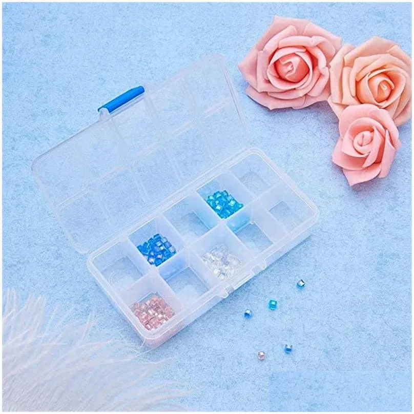 Storage Boxes & Bins Transparent Plastic 10 Slots Organizer Storage Box Display Case Jewelry For Beads Ring Earrings Home Garden House Dhfn2