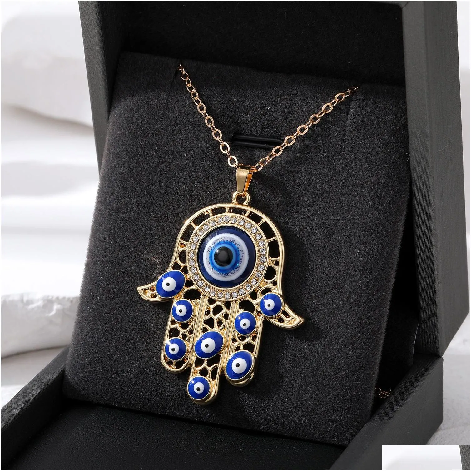 enamel turkey evil eye fatima hand necklace for women hollow blue eye hand necklaces jewelry