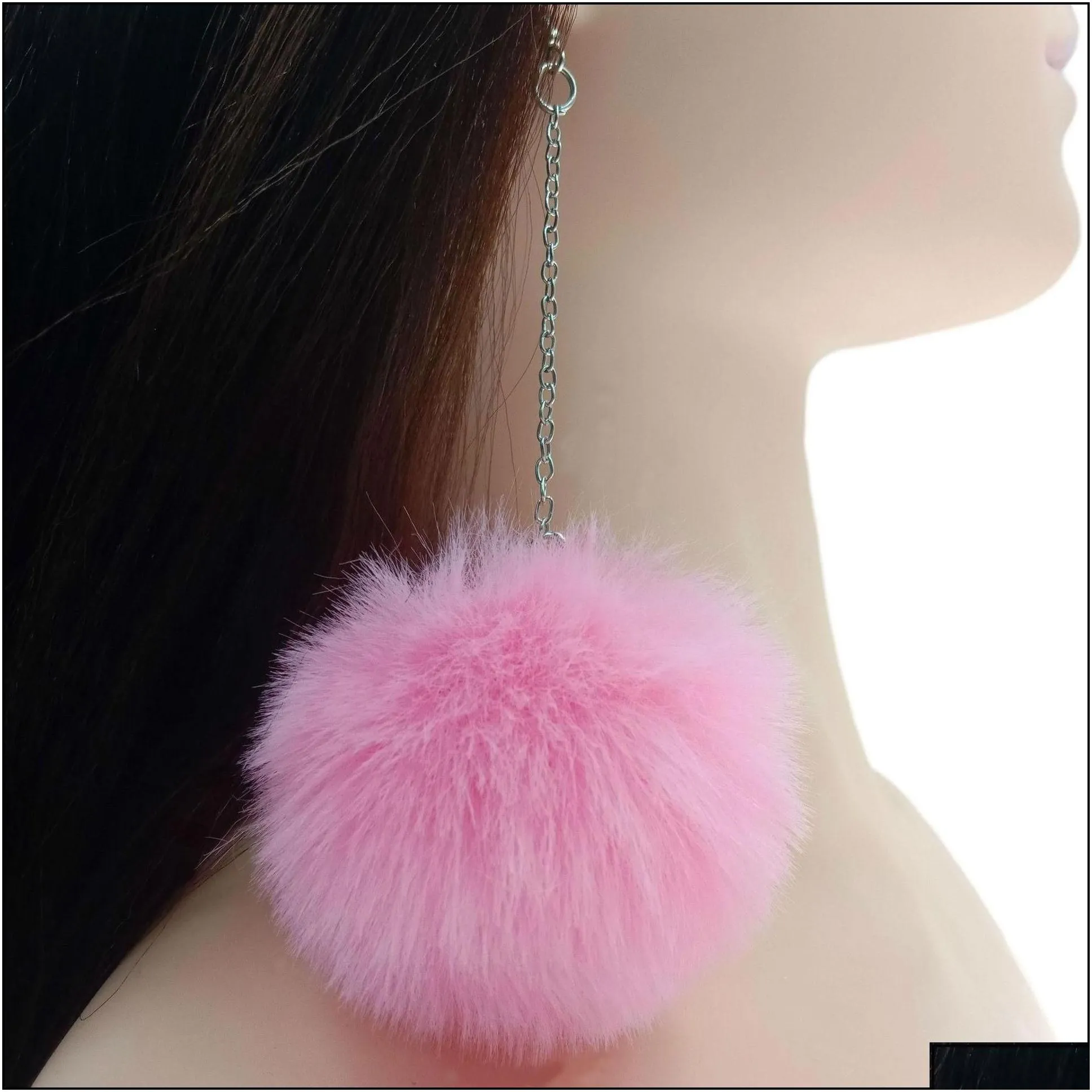 dangle chandelier 2021 winter women accessories fashion lovely pom fur ball long pendant dangle earring jewelry christmas gift dro