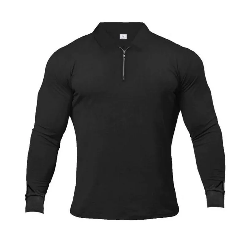 Men`S Polos Mens Spring Solid Shirt Long Sleeve Slim Fit S Fashion Streetwear Tops Men Cotton Fitness Sports Casual Golf Shirts Appare Dhjxt