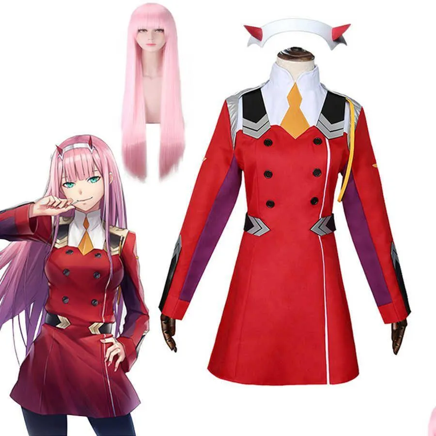 Other Festive & Party Supplies Zero Two Cosplay Costumes Darling In The Franxx 02 Dress Uniform Suits Headwear Wig Women Halloween Cos Dhima