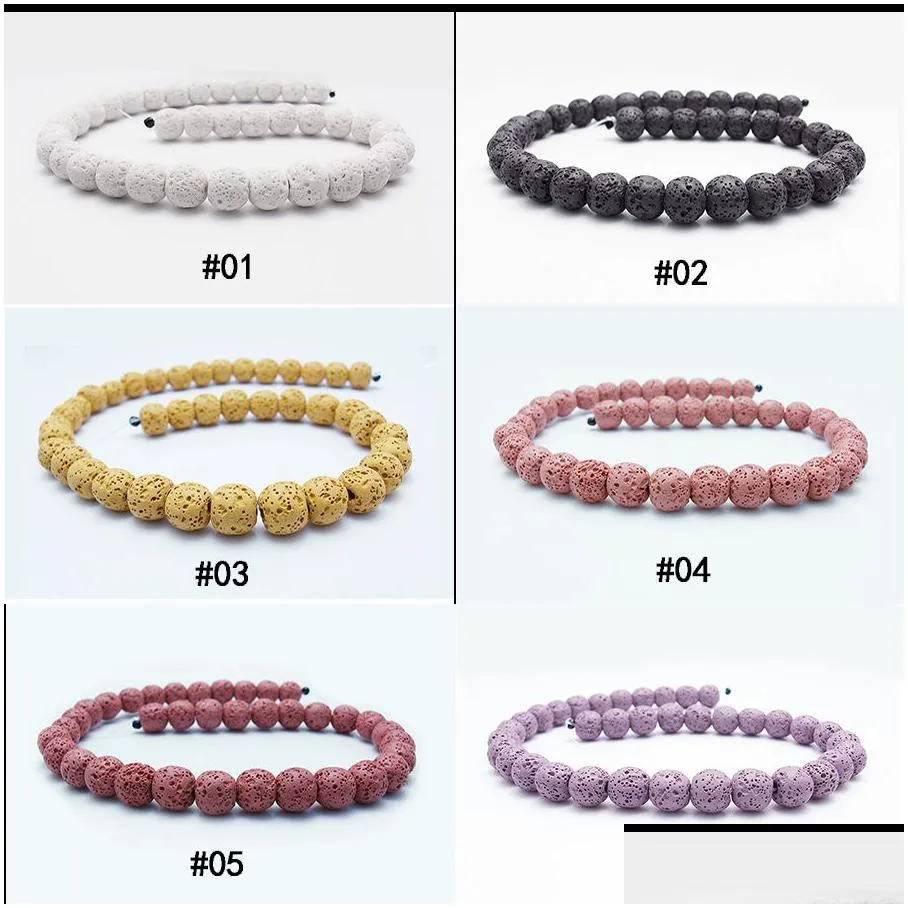 Stone 13Color Lava Rock Loose Hole Beads 6 8 10 12 14 Mm  Oil Diffuser Natural Stone For Bracelet Necklace Diy Jewelry Making Dhuv9
